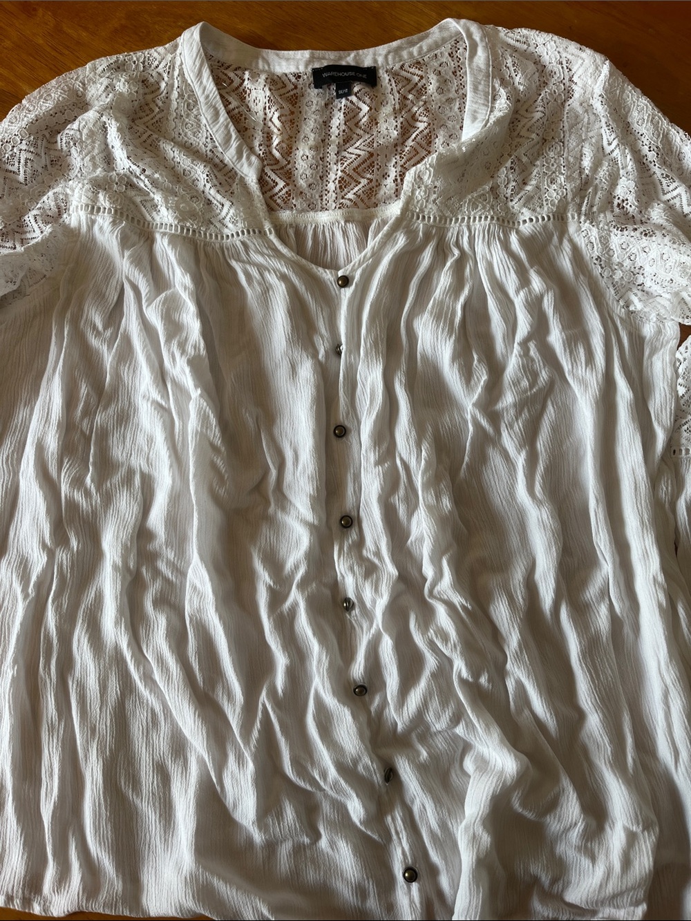Button-Front White Lace Yoke Blouse